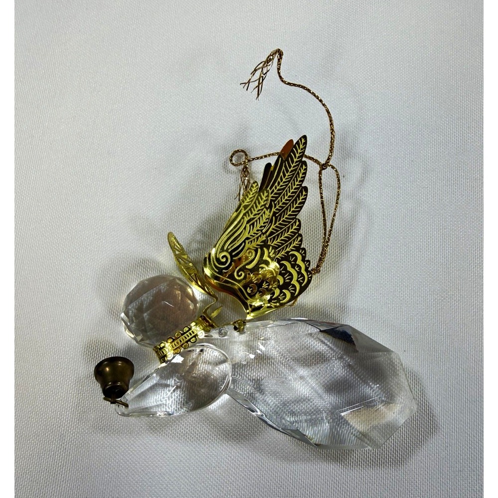Roman Heavenly Wings Hanging Angel Ornament Clear/Gold Faceted Glass Small 68027